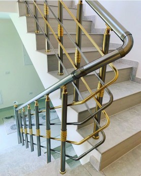 Поручні алюмінієві на сходи з круглим профілем колір бронза з прутиками